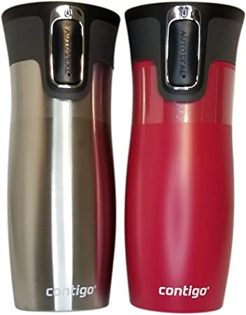 Contigo AUTOSEAL Spill-Proof Stainless Steel VacuumTravel Mug 14oz with Easy-Clean Lid, 2 Pack (Goji Berry)