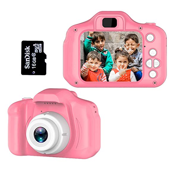 Toys for 3-6 Year Old Girls Pussan Kids Camera HD 1080P Digital Camera for Kids Video Recorder Small Cameras with Silicone Soft Cover Camcorder Best Gift for Children Party Outdoor Play Pink
