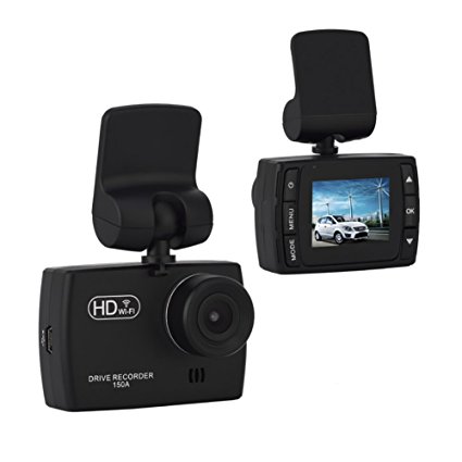 Anvor SD150 Dash Camera Wifi Car DVR Mini Car Recorder Black Full HD 1080P 140 Degree Wide Viewing Angle G-Sensor Android iOS APP Loop Recording