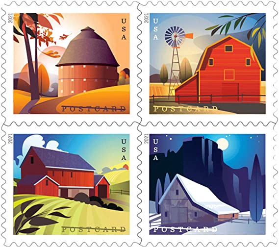 Barn Postcard Forever Postage Stamps Sheet of 20 US Postal First Class American History Wedding Celebration Anniversary (20 Stamps).New