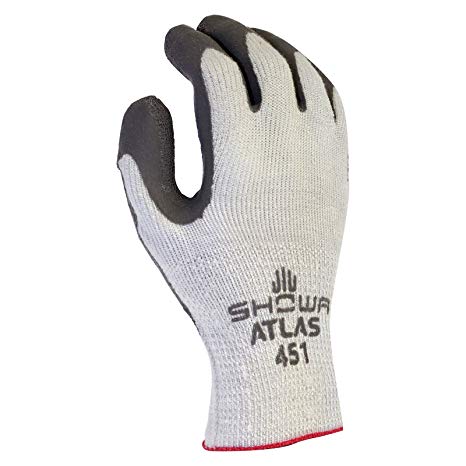 SHOWA Atlas 451 Palm Coating Natural Rubber Glove, 10-Gauge Insulated Seamless Knitted Liner, General Purpose Work, Large (Pack of 12 Pairs)