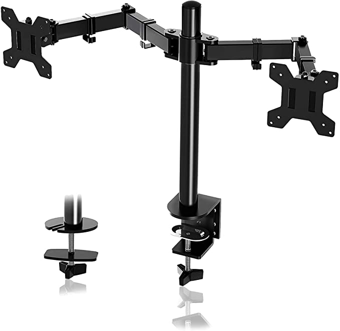 Suptek Dual Monitor Stand for 13-27 inch Screen Dual Monitor arm Smooth Flowing Motion Dual Monitor Mount Tilt ±90° Swivel 180° Rotation 360° Double Monitor Mount Stands for Desks MD6442 bz