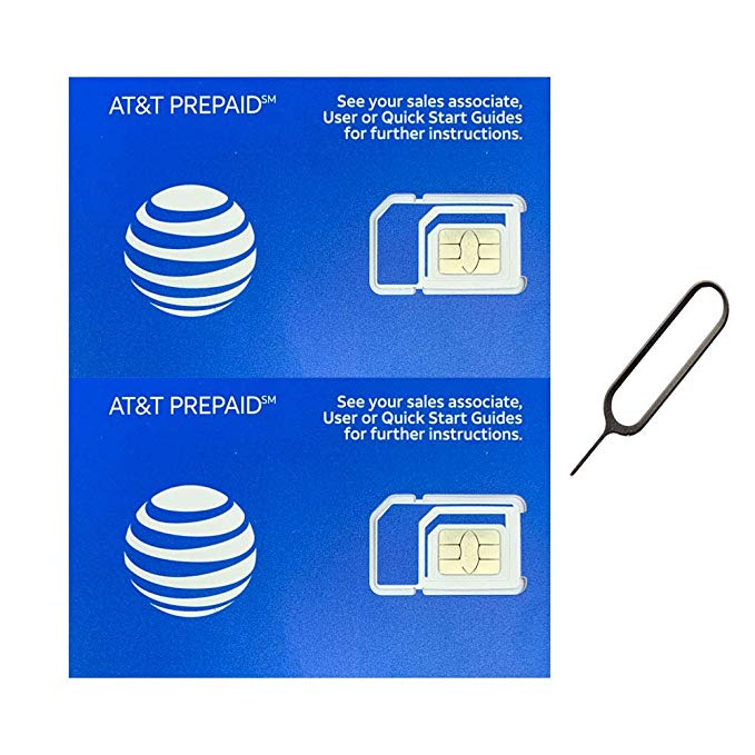 (2 Pack) Authentic AT&T ATT SIM Card Micro/Nano/Standard GSM 4G/3G/2G LTE Prepaid/Postpaid Starter Kit Unactivated Talk Text Data & Hotspot (  Free Tray Removal Remover Eject Pin Key Tool)