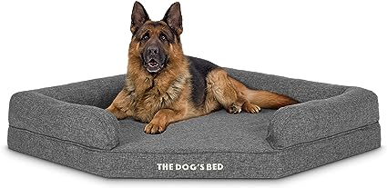 The Dog’s Bed Orthopedic Memory Foam Waterproof Corner Dog Bed, XL, Grey Linen, Eases Pet Arthritis & Hip Dysplasia Pain, Therapeutic & Supportive, Washable Linen Fabric Cover