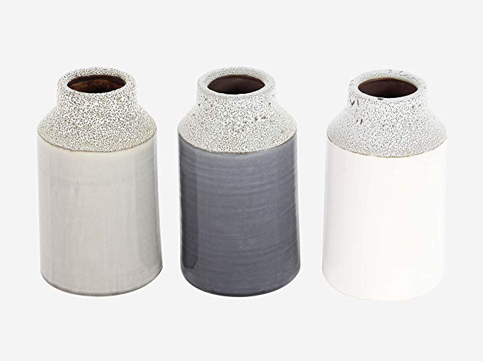 Deco 79 38928 Glazed and Speckled Ceramic Vases (Set of 3), Lightgray/Darkgray/White