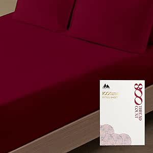 Mayfair Linen Luxury 100% Egyptian Cotton Queen Fitted Sheet Only - 800 TC Hotel Quality 1-Piece Deep Pocket Cotton Fitted Sheet, Soft, Sateen Weave Bottom Sheet, Fits Mattress up to 18 in - Burgundy