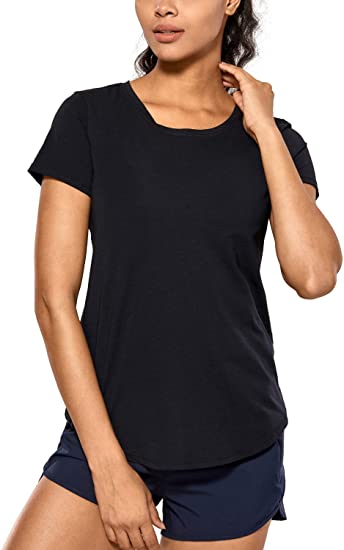 CRZ YOGA Women's Pima Cotton Short Sleeve Workout Shirt Yoga T-Shirt Athletic Tee Top