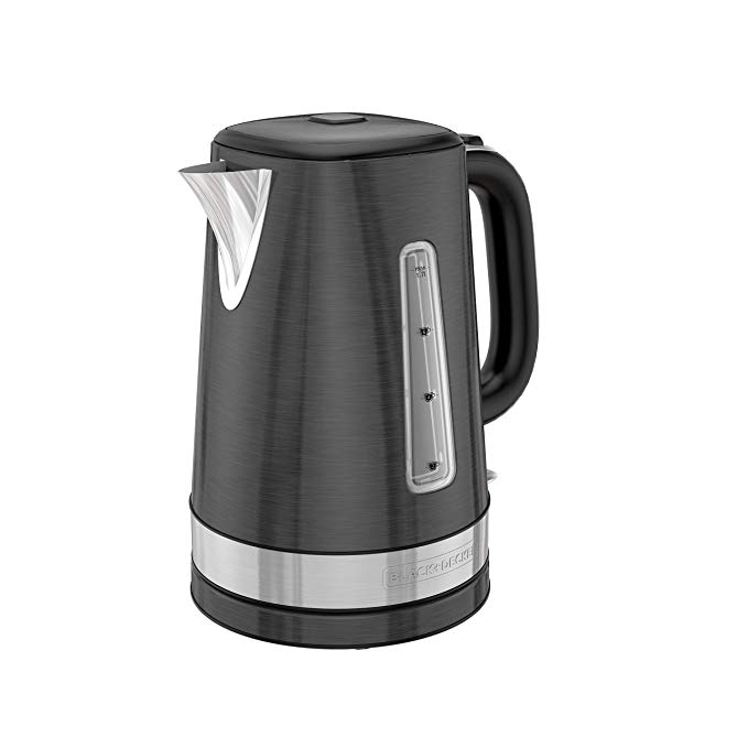 BLACK   DECKER 1.7L Electric Kettle Cordless in Black Stainless Steel, KE1400BSC