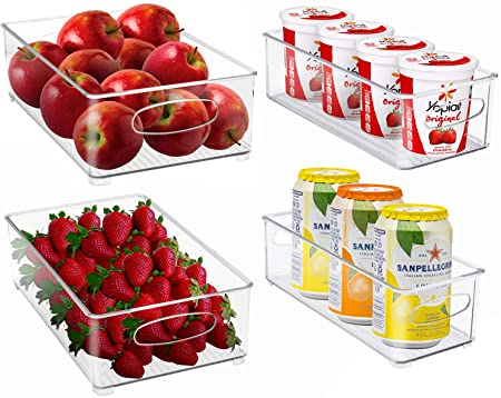 Sorbus Plastic Storage Bins Stackable Clear Pantry Organizer Box Bin Containers for Organizing Kitchen Fridge, Food, Snack Pantry Cabinet, Fruit, Vegetables, (Wide & Narrow - Pack of 4)