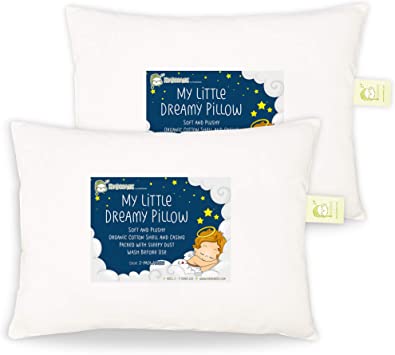 White Toddler Pillow for Sleeping - 2-Pack Soft Organic Cotton Baby Pillows for Sleeping - 13X18 Small Kids Pillow - Baby Pillow - Infant Pillow for Travel, School, Nap - White Pillows - Machine Wash