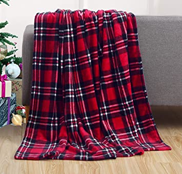 Elegant Comfort Luxury Velvet Super Soft Christmas Prints Fleece Blanket-Holiday Theme Home Décor Fuzzy Warm and Cozy Throws for Winter Bedding, Couch and Gift, 50 x 60 inch, Plaid