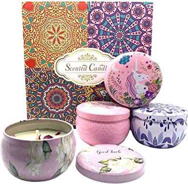 Scented Candles Gifts for Women , Candle Set Gifts for Her , Natural Soy Wax with Essential Oil , Aromatherapy Candles for Birthday Valentines Day Anniversary Bath Yoga Home , 4 Pack Gift Set