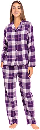 Alexander Del Rossa Women's Warm Flannel Pajama Set, Long Button Down Cotton Pjs