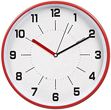 HITO 12 Inches Silent Non-ticking Wall Clock w/ Metal Frame and Acrylic Front Cover (Red)