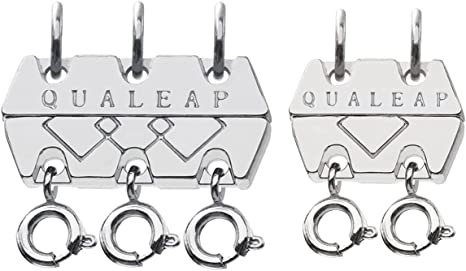 Improved Layered Necklace Clasp (Double & Triple) – Necklace Layering Clasp for Women – Necklace Separator for Layering – Light Weight, Tangle Free and Tarnish Free – Patented Design by Qualeap Co., Ltd. (2 Pack)