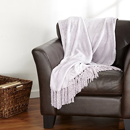 Danya Collection Ultra Velvet Plush Super Soft Blanket. Lightweight Throw Blanket in Solid Colors Featuring a Decorative Fringe. By Home Fashion Designs. (Lilac)