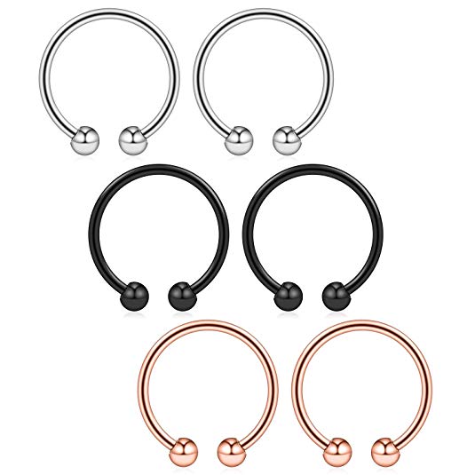 Ruifan 316L Surgical Steel Non-Piercing Fake Faux Clip On Septum Nose Hoop Ring Body Jewelry Piercing Unisex 20 Gauge 5/16"(8mm) 2-6PCS