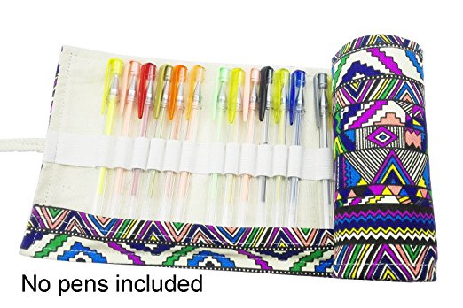 Hz.Codelo Canvas Colored Gel Ink Pens Case Wrap Roll Pouch,Travel Multi-purpose Holder Organizer Hold for 60 Gel Pen,Ultra Fine Permanent Markers (No Pens Included)-Bohemian