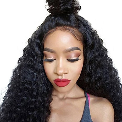 Cici Collection 360 Lace Frontal Wig Pre Plucked Bleached Knots 180% Density Lace Front Human Hair Wigs For Women 360 Lace Wig Lace Front Wigs Human Hair with Baby Hair(16inch, Deep Curly)