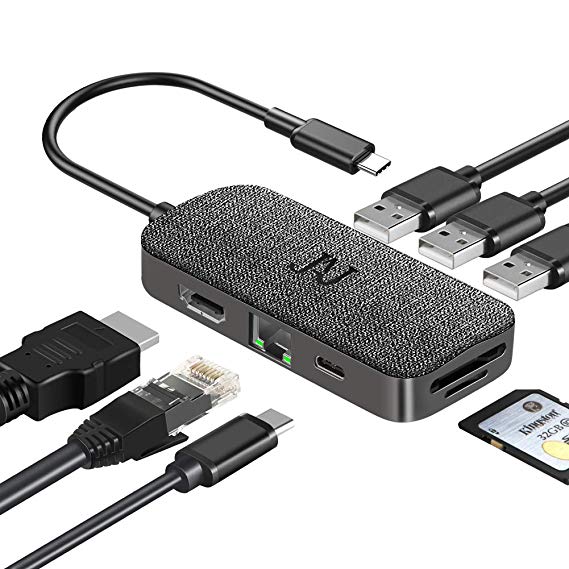 USB C Hub Multiport Adapter,JAJ 8-in-1 HDMI Type C Hub with Ethernet Ports, 4K HDMI,100W Power Delivery,SD/TF Card Reader,3 USB,for MacBook Pro/Air(Thunderbolt 3),iMac Chormebook XPS Type C Laptop