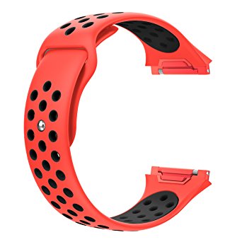 For Fitbit Ionic Bands Small, Wearlizer Ventilate Silicone Band Replacement Accessories for Ionic, Adjustable Sport Leather Band Strap For Fitbit ionic--Small Red   Black