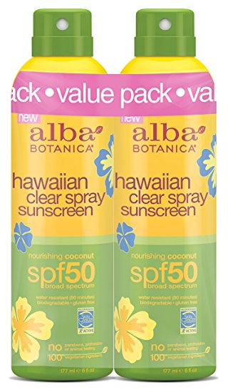 Alba Botanica Hawaiian SPF 50 Nourishing Coconut Clear Spray Sunscreen, 2 Count