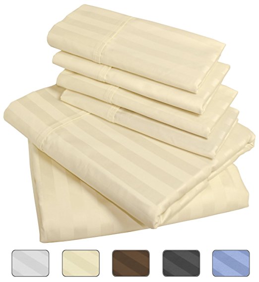 American Pillowcase - Luxury Queen Size Bed Striped Sheet Set - 100% Egyptian Cotton, 540 Thread Count - Deep Pocket With Wrinkle Guard (Color: Ivory)