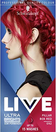 Schwarzkopf LIVE Ultra Brights Or Pastels, Vibrant Semi-permanent Red Hair Dye, Lasts Up to 15 Washes, Pillar Box Red 092