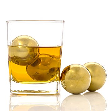 Chill-O Stainless Steel Gold Whiskey Big Ice Balls Set of 4 - BIG BALLS Series Whiskey Chillers - Wine Chillers - Beer Chillers - Vodka Chillers - Champagne Chillers - Spirits Chillers - Ball Chillers