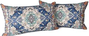 Snycler Boho Throw Pillow Covers 12x20 inch Set of 2 Monaco Rug Carpet Double Sided Pattern Cotton Soft Pillow Case Cushion Cover Pillowcase for Couch Sofa Bed Decorative (Blue)