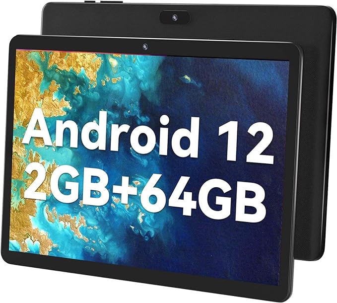 SGIN 10.1 Inches Tablet, Android 12, 2GB RAM 64GB ROM, A133 Quad-Core Processor 1.6GHz, IPS Touch Screen HD 2 5MP Dual Camera, Large Capacity Battery, WiFi, TF Card 32GB Expansion, Bluetooth, Black