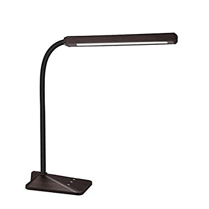 Topelek Desk LED Eye-Care Gooseneck Table Lamp, Touch-Sensitive Control, 5 Color Temperature Dimmable Levels, Flicker-Free, Anti-Glare, Memory Function, Wood, Wood Grain