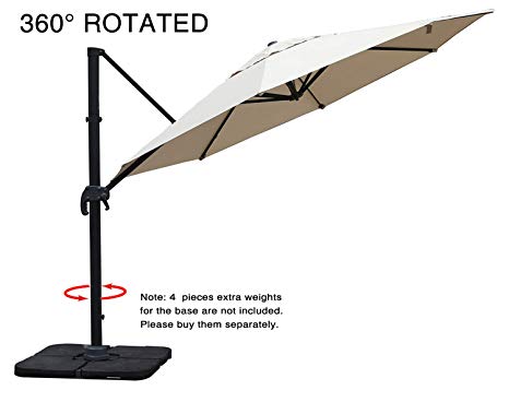 Mefo garden 11 Ft Offset Cantilever Umbrella, 360° Rotated Outdoor Patio Umbrella for Garden, Backyard with Cross Base, Round Canopy, Beige