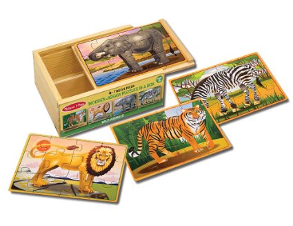 Melissa & Doug Wooden Jigsaw Puzzles in a Box - Wild Animals