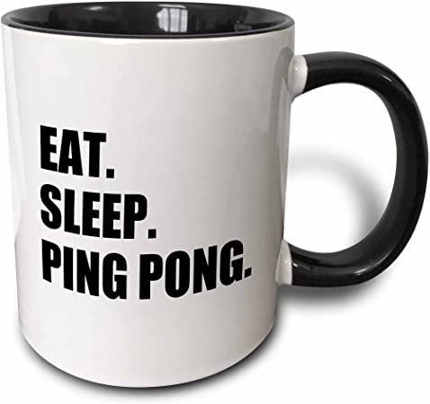 3dRose Eat Sleep Ping Pong-Sport Humor Fun Text Gift for Table Tennis Fans Two Tone Mug, 11 oz, Black