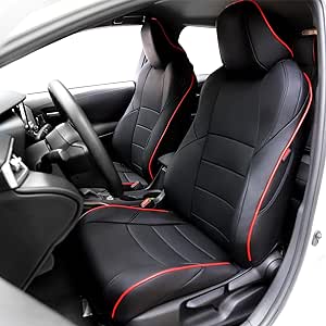 Customized Toyota Corolla Car Seat Covers Full Set Fit for 2023 2024 Corolla Hybrid SE - Leather (Black with Red Edge)