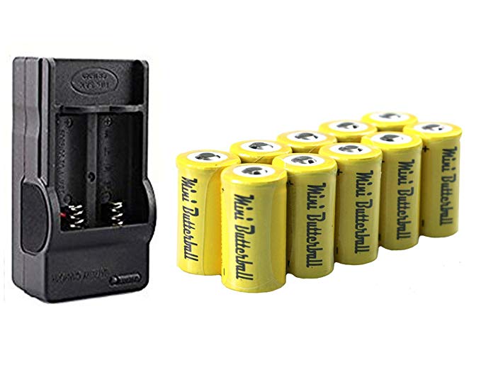 10 Pcs 3.7V 800mah Li-ion Rechargeable 16340 Batteries, Mini Butterball RCR123a Battery 123a Battery with 16340 Charger for Flashlight Camera