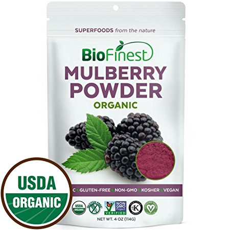 Biofinest Mulberry Juice Powder - 100% Pure Freeze-Dried Antioxidants Superfood - USDA Organic Vegan Raw Non-GMO - Boost Digestion Weight Loss - For Smoothie Beverage Blend (4 oz Resealable Bag)