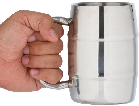 Premium Stainless Steel Coffee Beer Mug by Bar Brat (Bonus Lid Included) : Forget Glass / Double Wall Air Insulated 16.9 Oz. / 110 Cocktail Recipe Ebook Included
