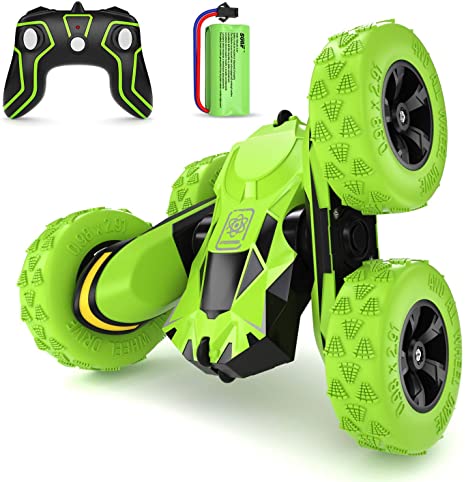 SGILE RC Remote Control Car Toy, 4WD Stunt Car for 6-12 Years Kids Gift, Double Side 360° Rotating Truck, Green