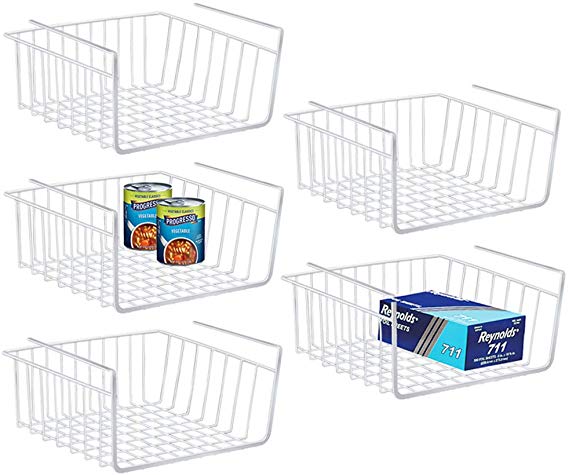5 Pack Under Shelf Wire Basket, Kitchen Cabinet Organizers and Storage, Rust Resistant Finish