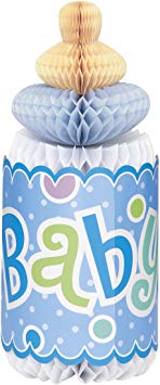 12" Bottle-Shaped Blue Polka Dot Boy Baby Shower Centerpiece Decoration