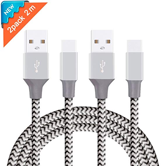 Ulinek USB Type C Cable REFLECTIVE Nylon Braided C Cable 2 Pack 2m Type C High Speed USB C 2.0 to USB A Cable for Samsung Galaxy S9/S8 , Note 8, Nintendo Switch, Sony Xperia XZ, Google Pixel- Black