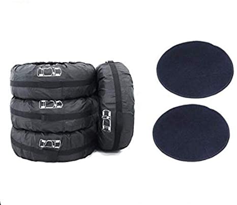 J&C 66cm Tire Cover Tote Set of 4 with 2 Pcs Wheel Felts Waterproof Dust-Proof Universal Spare Wheel Tire Cover Tyre Protection for SUV Car 14"- 25" Diameter