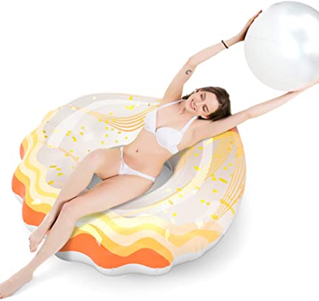Jasonwell Inflatable Seashell Pool Float Seasehll Floatie with Ball Water Fun Large Blow Up Summer Beach Swimming Floaty Party Pool Inflatables Ride on Toys Lounge Raft for Kids Adults
