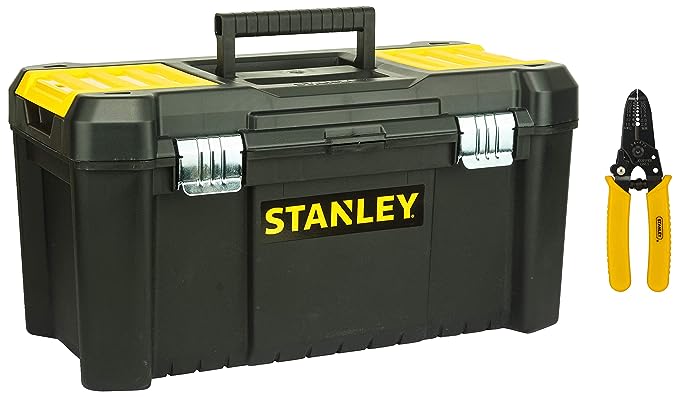 STANLEY STST1-75521 19'' Essential Tool Box with Metal Latch (Black and Yellow) STANLEY 84-475-22 150mm/6'' Wire Stripper with Cutting Edge, Yellow-AWG12-22