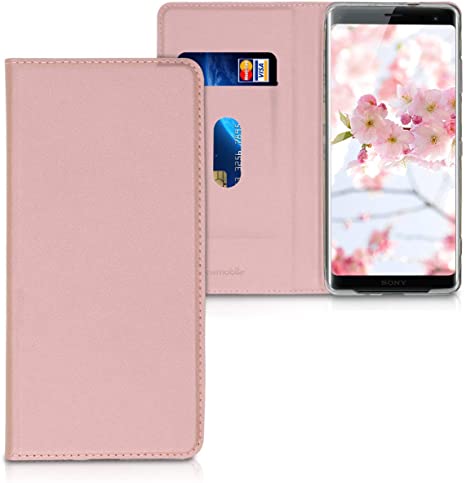 kwmobile Funda Compatible con Sony Xperia XZ3 - Carcasa de Cuero sintético - Case Plegable en Oro Rosa