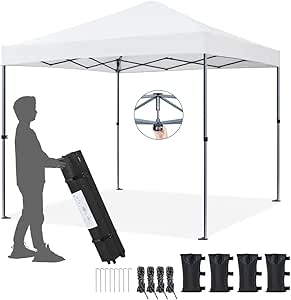 Yaheetech Tonnelle de Jardin Extérieur 3 × 3 M Tente de Camping Pliable avec Sac de Transport Sacs de Sable et Chevilles pour Camping Plage Fête et Foire Blanc