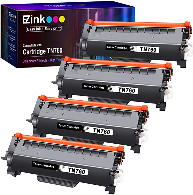 E-Z Ink (TM) Compatible Toner Cartridge Replacement for Brother TN760 TN-760 TN730 to Use with HL-L2350DW HL-L2395DW HL-L2390DW HL-L2370DW MFC-L2750DW MFC-L2710DW DCP-L2550DW (Black,4 Pack)