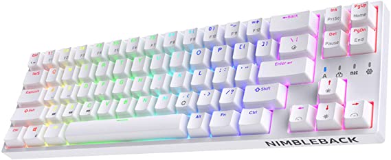 LTC NB681 Nimbleback Wired 65% Layout Mechanical Keyboard, RGB Backlit Ultra-Compact 68 Keys Gaming Keyboard with Hot-Swappable Liner and Quiet Red Switch and Stand-Alone Arrow/Control Keys，White